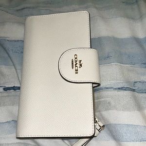 Phone/tech wallet in white with gold accents